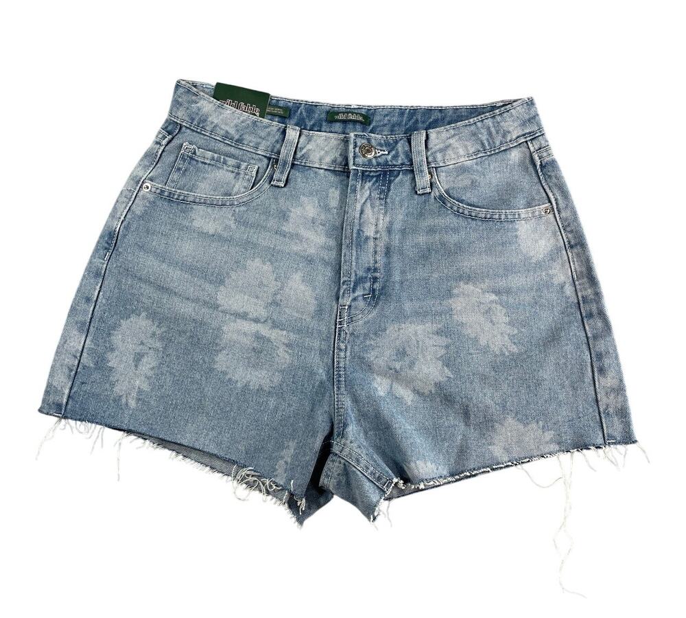 Wild Fable Jean Shorts Womens 6 Blue Denim High Rise Cutoff Flowers Target NWT